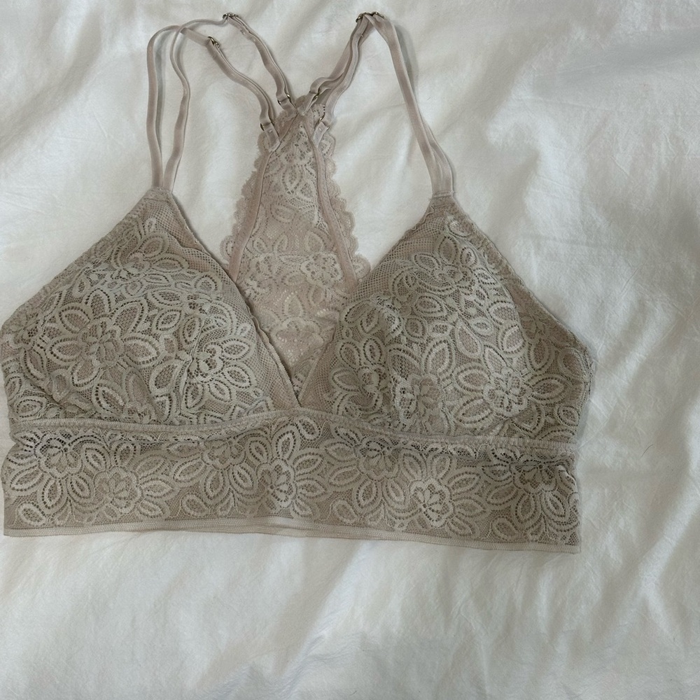 Aerie Floral Lace Bralette in Tan